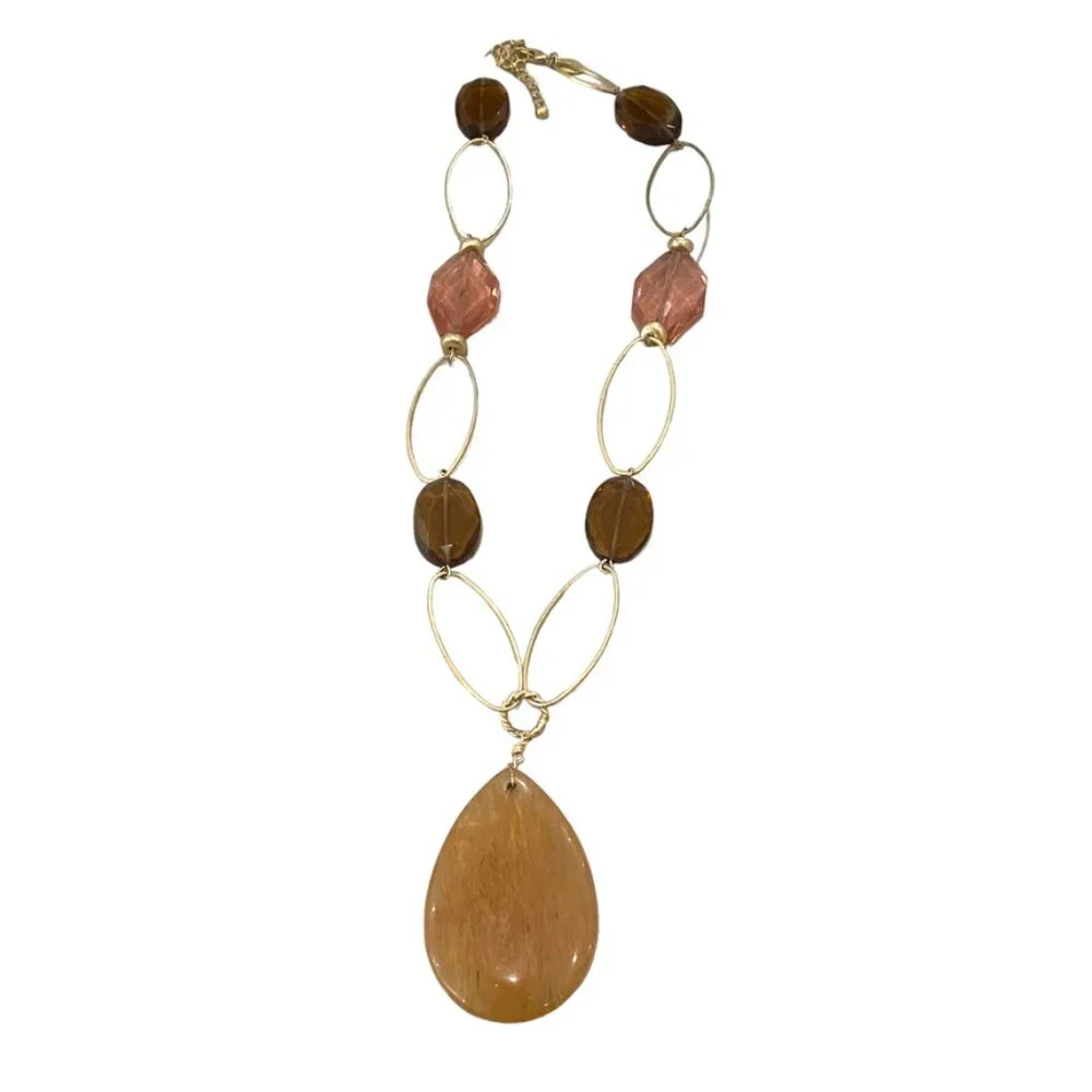 Lia Sophia large chain necklace Brown Beige Gold Tone - Picture 4 of 7